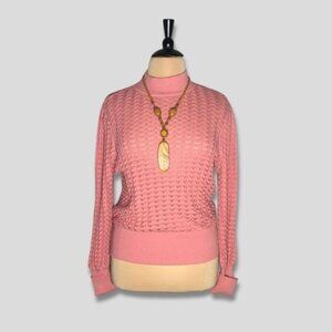 Ryegrass Pink Crocheted Knit Sweater Turtleneck Long Sleeve XXL
